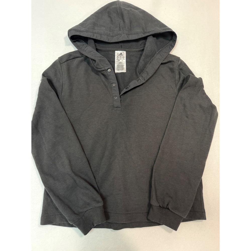 Adidas Womens Black Henley Hoodie Long Sleeve Pullover Sweatshirt Size S